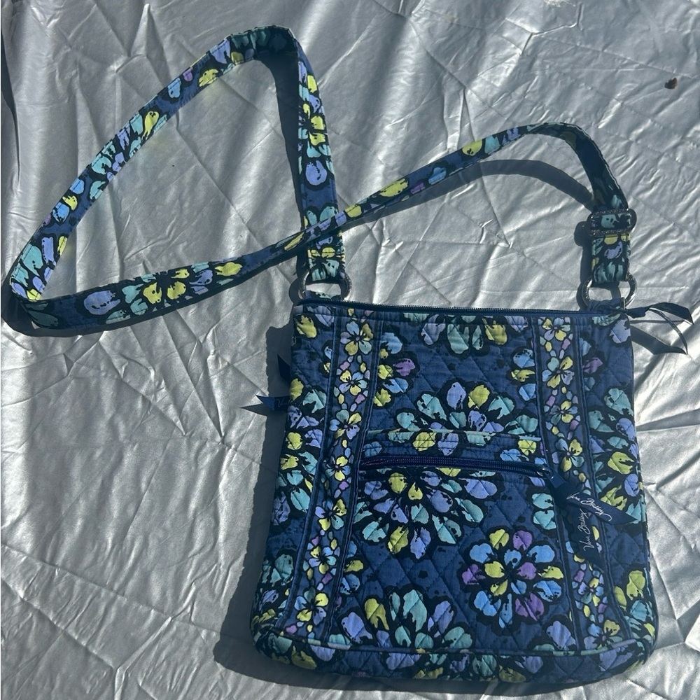 Vera Bradley Quilted Crossbody Bag Blue Floral Print Shoulder Purse